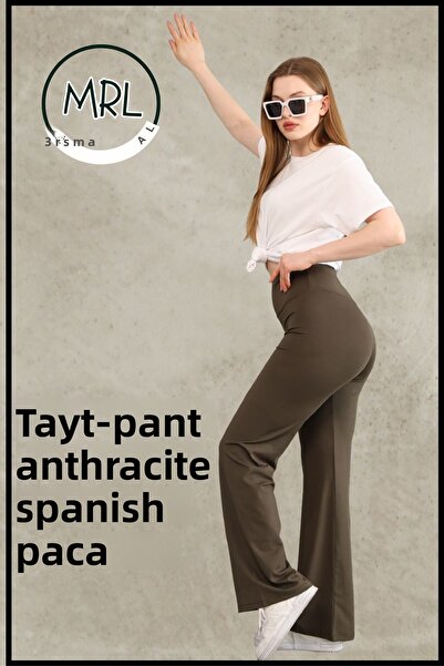 missmaral Women's High Waist Tightening Tights Trousers Flared Leg Lycra Stretchy Diving Fabric Khaki 1040