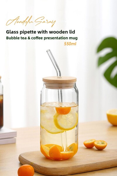 Anadolu Saray Çarşısı قش زجاجي مقاوم للحرارة وغطاء خشبي شاي فقاعات وكوب بوروس...