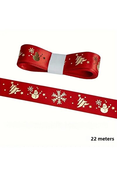 roco paper شريط ساتان منقوش للعام الجديد - أحمر، 2.5 سم، عبوة هدايا بطول 22 متر