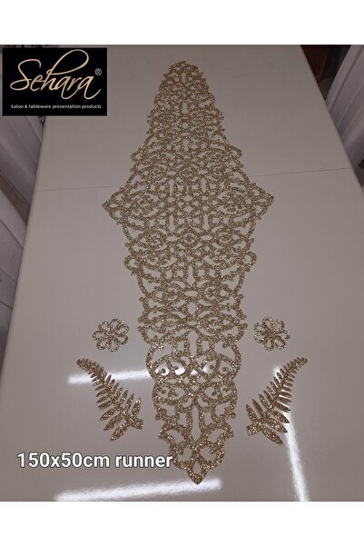 SEHARA RURG DE MASĂ MARE 150x50CM/ PIELE ARTIFICIALĂ AURII Strălucitoare/ CAD...