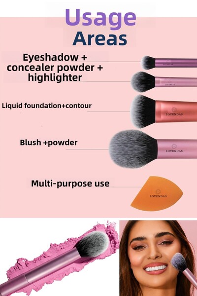 Lovendas Kifi Premium Makeup Brush and Sponge Set 4+1