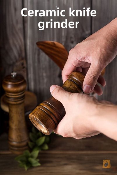 ebulduk Wooden Spice Salt Grinder Mill Salt Shaker Spice Rack 14 cm and 21 cm Set of 2 Brown