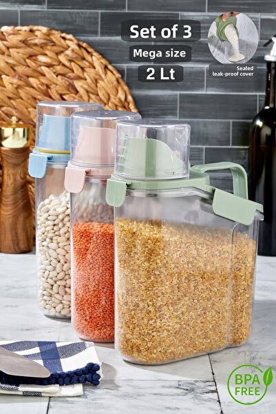 Tugomer 3-Piece Unique 2 Lt Food Storage Container with Gasket - Scale Pulses...