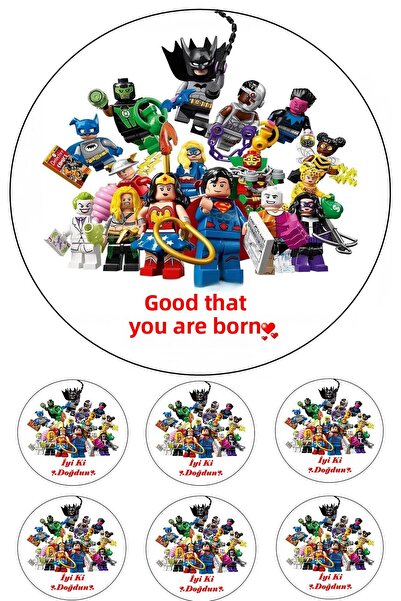 Pasta9 صورة كعكة صالحة للأكل من ورق الأرز ليغو مناسبة لـ 6-8-10 أشخاص 16 سم