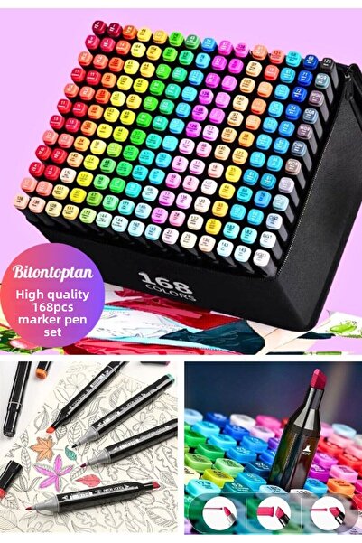 BiTon Toptan Set of 168 Double Tatraf Marker Pens with Stand Art Architecture...