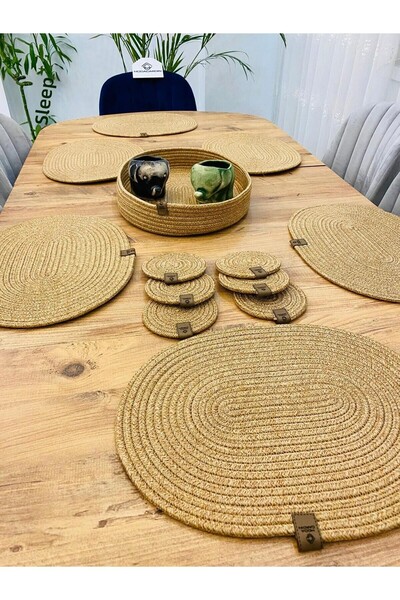 ModaCardin 13 Piece Jute Wicker Oval Charger - American Serving Under Cup and Basket