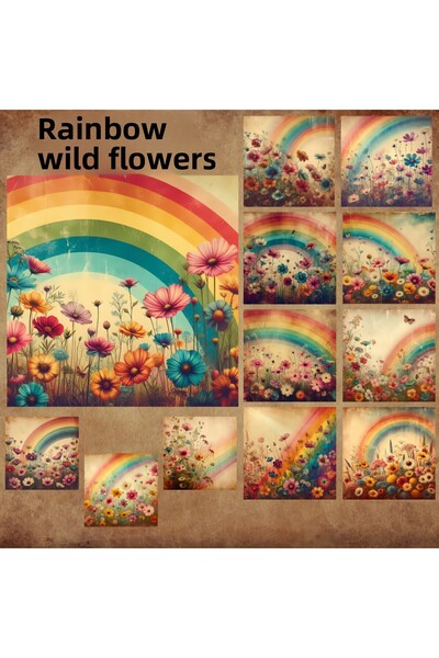 Pink Swan Craft Curcubeu și flori sălbatice Vintage 12 buc. Set de autocolant...