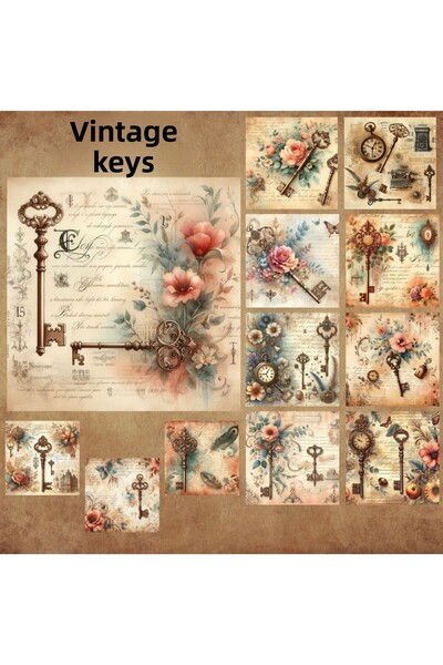 Pink Swan Craft Chei de epocă 12 buc - Scrapbook Bullet Journal Set de autoco...