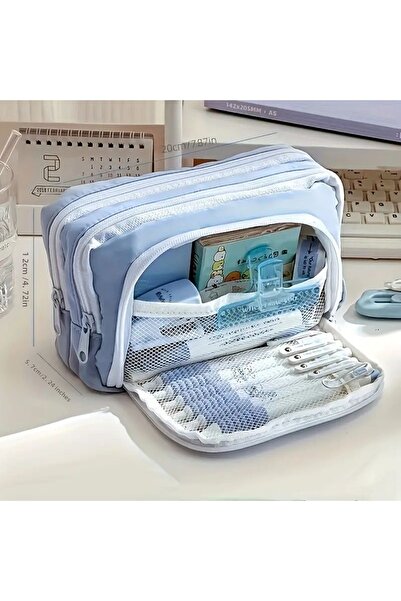 Rediquis Μπλε μολυβοθήκη μεγάλης χωρητικότητας, τσάντα μακιγιάζ, αδιάβροχη τσάντα μολυβιών με φερμουάρ