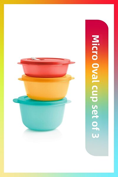 Tupperware مجموعة تخزين الثلاجة من سلسلة Micro Oval وحاوية تسخين الميكروويف مكونة من 3 قطع Mtk