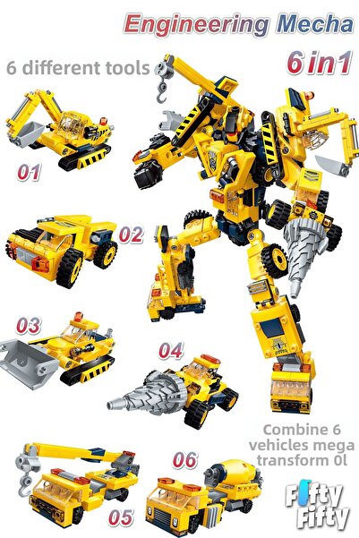 Vagonlife Qman Keeppley 6 في 1 Engineering Mecha - يحتوي على 6 مركبات مختلفة - مجموعة بناء الألعاب 1417