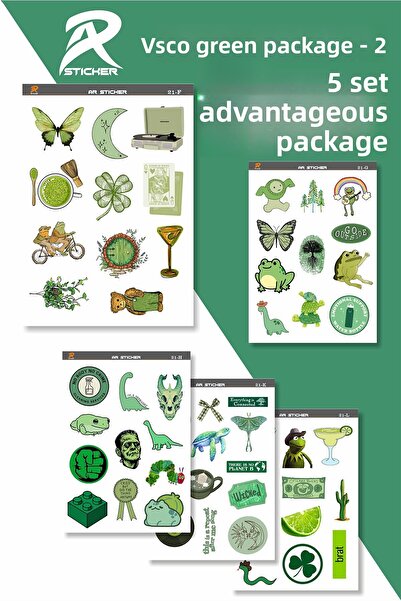 AR Sticker ملصق كمبيوتر محمول باللون الأخضر من Vsco، حزمة مفيدة من 2 إلى 5 مجموعات