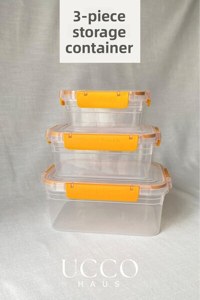 UCCO 3-Piece Lockable Leakproof Storage Container – 375-900-1700 ml with Gasket Microwave and Dishwasher Compatible