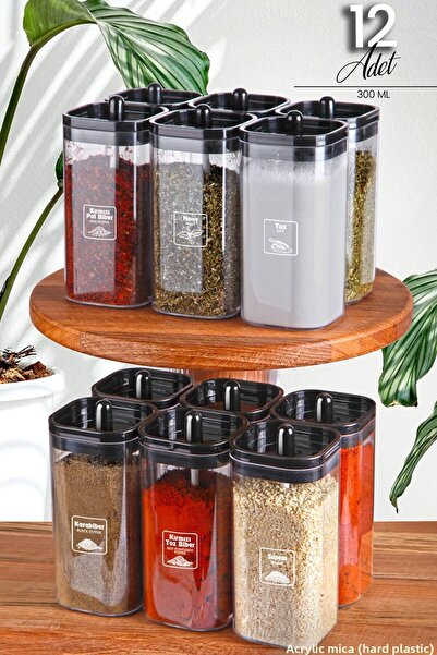 NESS HOME Set boluri pătrate pentru condimente din 12 bucăți cu lingură și et...