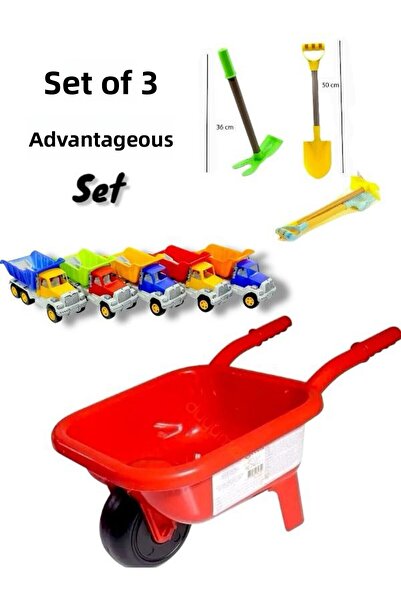 SAZE Toy Wheelbarrow Double Garden Set Digging-Shovel 1 Piece Truck 3-Piece P...