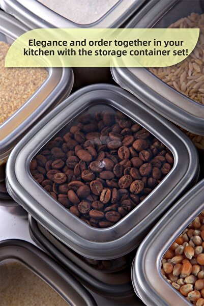 MYBOX 12-Piece Food and Pulses Storage Set - Square Pattern, Leak Proof Cover, 1200 ml Capacity