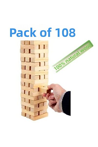 Cango Jenga Big Size 108 Pieces Natural Wood Balance Game Tower Game Educatio...