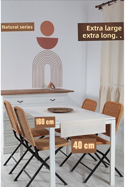 ÇIQRIK HOME عداء كتان عضوي طبيعي عتيق مقاس 40 × 160 سم - كبير جدًا