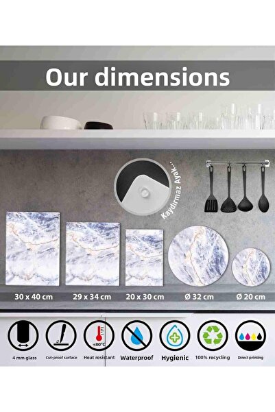 Saban 30X40 cm Glass Cutting Board with Life Flower Pattern