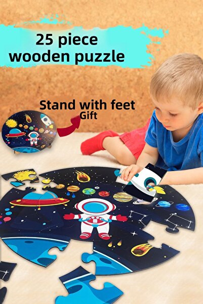 Little One أحجية الكوكب الخشبي مقاس 42 سم، أحجية الفضاء الملونة ذات الحجم الك...