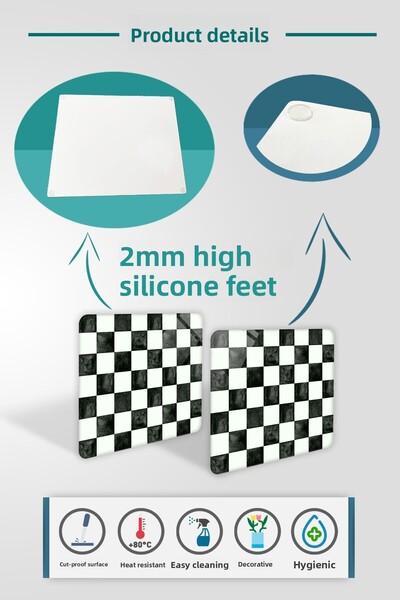 Decorita Set of 2| Glass Plate - Breakfast Plate - Cake Plate| Checkered Pattern| 29cm X 34cm