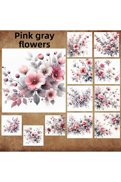 Pink Swan Craft Model de flori vintage roz gri - set de 12 autocolante pentru...