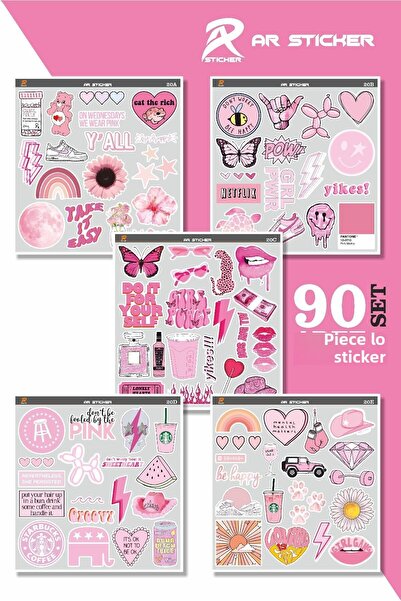 AR Sticker - 90 قطعة - مجموعة ملصقات ملصقات للكمبيوتر المحمول Vsco Pink Agenda Notebook Tablet