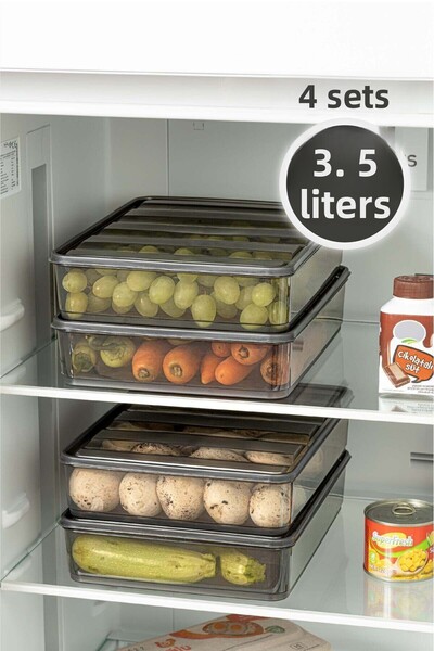 Viwares 4 Teilig Bella Kühlschrank organizér 3,5 litru Anthrazit Vorratsbehälter