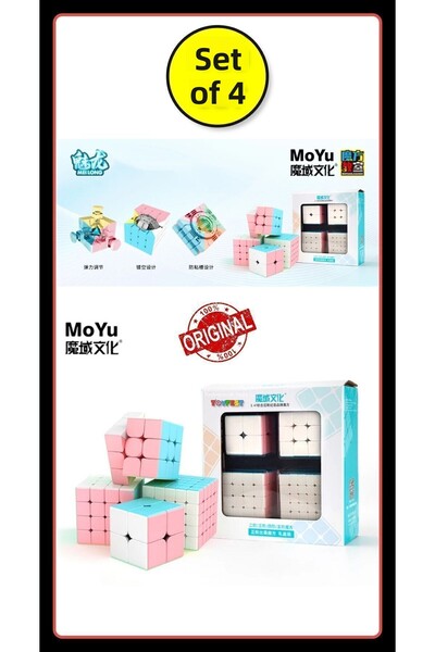 TOYFEST Moyu 2x2 & 3x3 & 4x4 & 5x5 Cube Set Pastel Colored Stickerless 4-Piece Intellect Cube Set