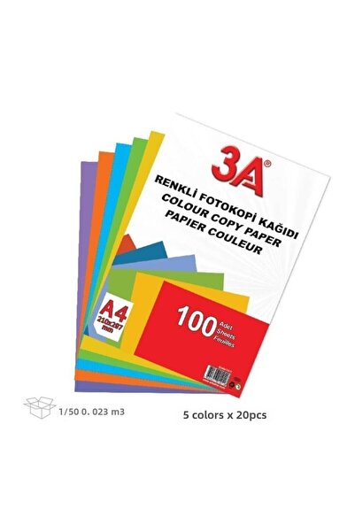 3A ورق A4 5 ألوان - عبوة من 100 قطعة