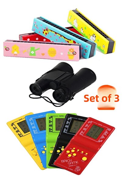 Hyd مجموعة ثلاثية من الألعاب، منظار تتريس، هارمونيكا خشبية، ألعاب هدية