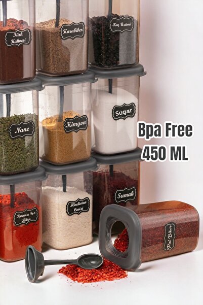 MECA HOME COLLECTION Set of 12 Labeled and Lockable Lids with Spoons - Lockable Spice Jars