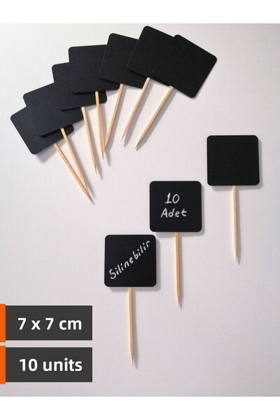 Şeffaf Etiket Etichetă neagră 7x7 cm Etichetă de preț pentru produs cu împingere - 10 bucăți cu bețișoare