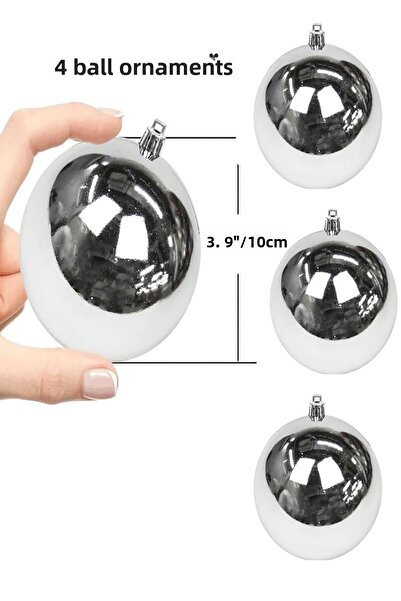Parti dolabı Σετ 4 τεμαχίων 10 εκ. Χριστουγεννιάτικο ασημένιο στολίδι με μπάλα από πεύκο Μεγάλο μέγεθος Πρωτοχρονιάτικο Χριστουγεννιάτικο διακοσμητικό γυαλιστερό στολίδι με μπάλα