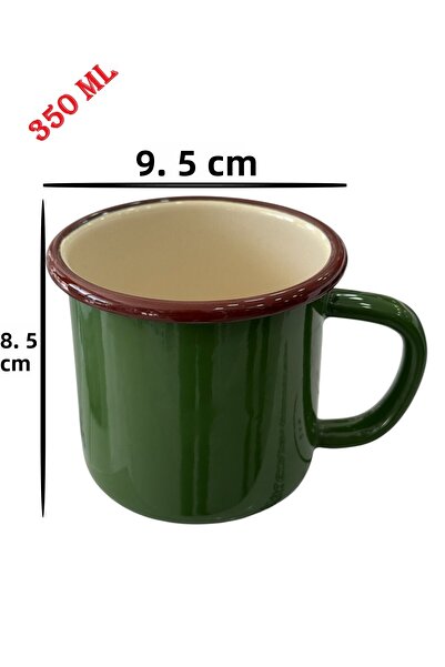 AHİR TİCARET Marbling Metal Enamel 350 ml Tea and Water Cup with Handle Set of 2