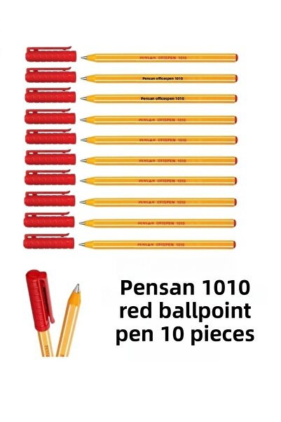 Pensan 1010 قلم حبر جاف أحمر أوفيسبن 10 قطع