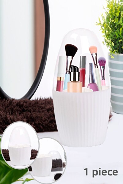 Bayev Λευκό πινέλο μακιγιάζ και οργανωτή καλλυντικών 7 θέσεων Συλλεκτική οργάνωση με διαφανές καπάκι