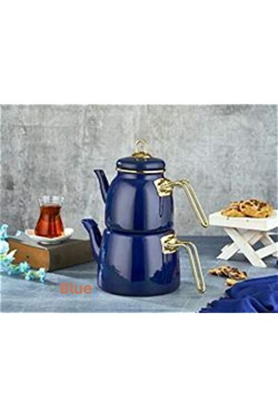 Paçi طقم إبريق شاي فاخر من المينا باللون الأزرق الداكن