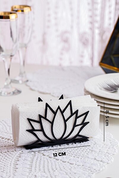 Doreline Lotus Flower Motif Desktop Decorative Napkin Holder Towel Holder Black (dimension: 12 X 8.5)