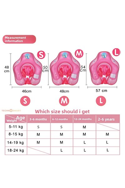 TechnoSmart Swimming Ring for Children Safe Pink Size S with Waist Shoulder Protection Suitable for Babies