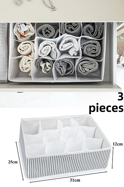 Pazar Kapısı 3 قطع منظم أدراج متعدد الأغراض مكون من 12 حجرة باللون الرمادي