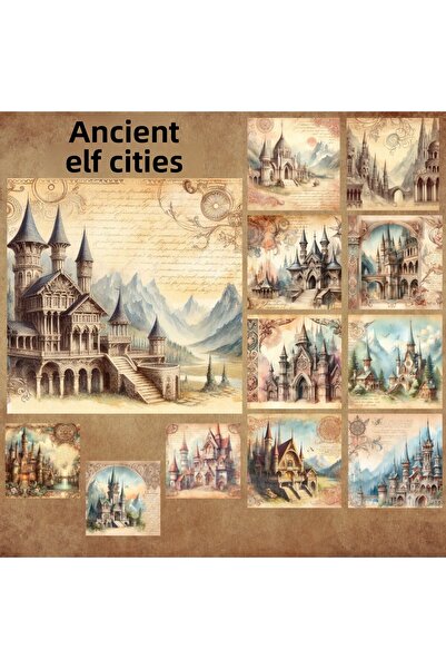 Pink Swan Craft Vintage Ancient Elf Cities - Set de 12 autocolante pentru alb...