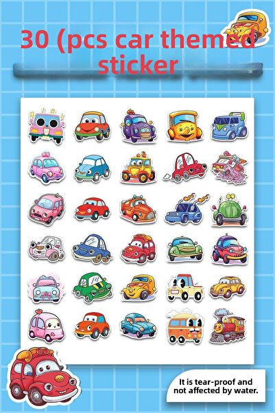 MSticker Комплект от 30 водоустойчиви стикера с тема „Коли и превозни средства“ - подходящ за всички повърхности