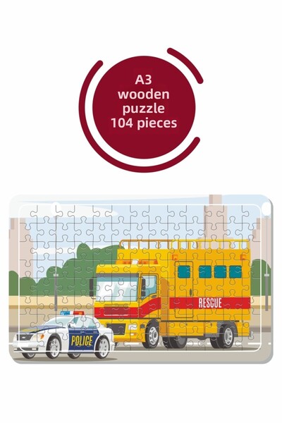 Baskı Atölyesi لغز مركبة الشرطة A3 مكون من 104 قطعة، لعبة، منشار أحجية