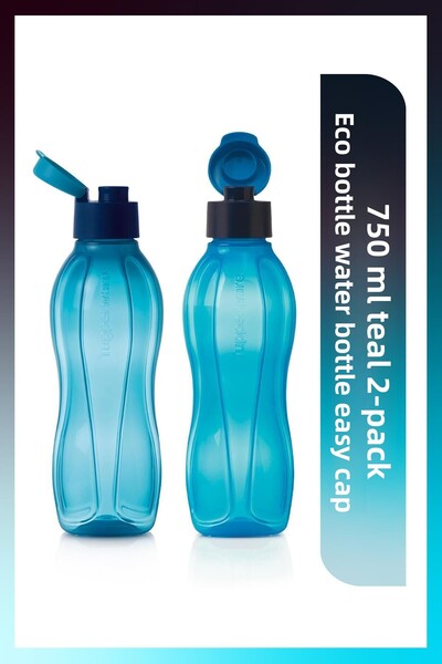 Tupperware Eco Bottle Easy Cover Water Bottle and Flask 2 Pack Teal 750ml