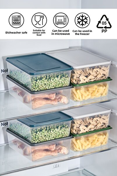 bizimevde 6-Piece Storage Container 4 Liter Deep Freezer Microwave Compatible