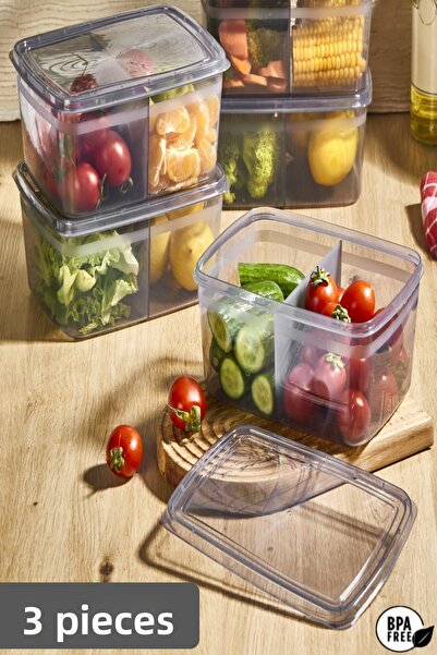 Bayev 3 Pieces Smoked Duo 2 Compartment Refrigerator Storage Container - Breakfast Pulses Vegetable Storage Box