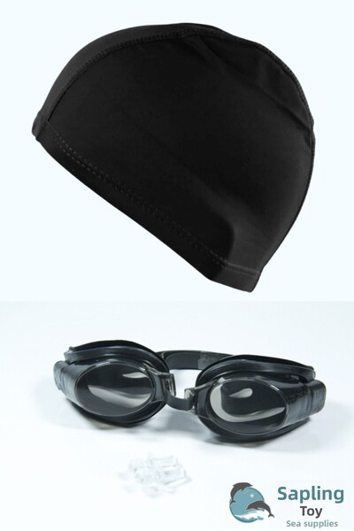 Vardem Pool Sea Swimming Goggles + Earplugs + Lycra Cloth Cap Set
