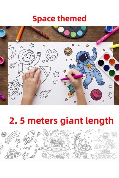 Parti Tasarla Space Themed Giant Coloring Roll Paper - 2.5 Meters - Coloring Activity