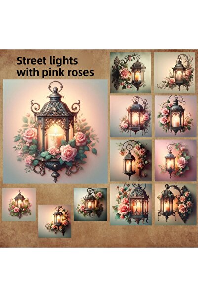 Pink Swan Craft Trandafiri roz și lumini de stradă Vintage 12 buc. Scrapbook ...